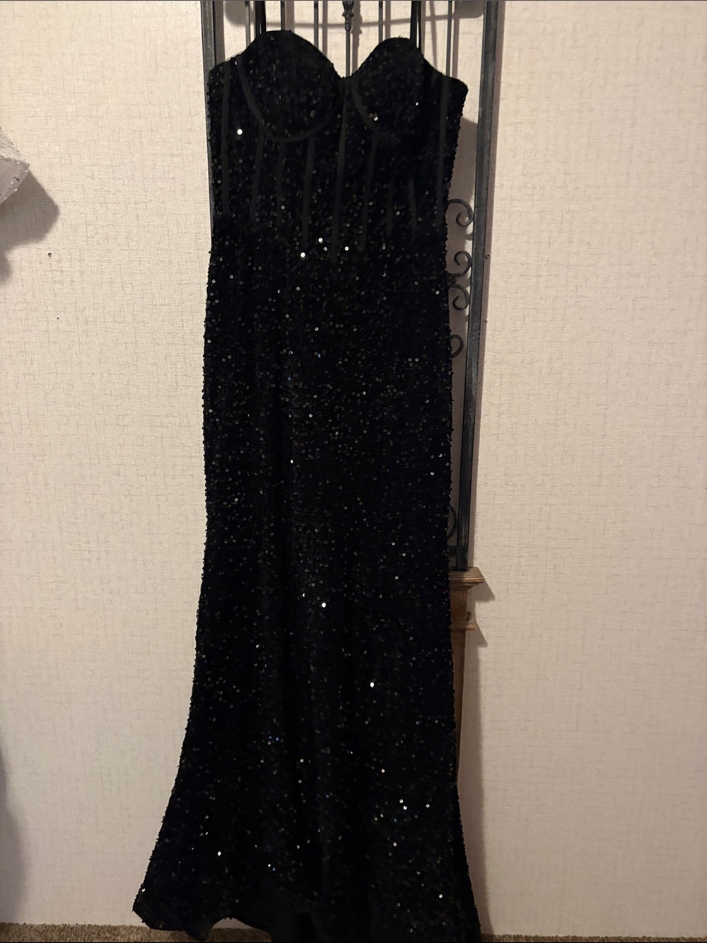 Black Sequin Maxi Skirt with Corset Waist
